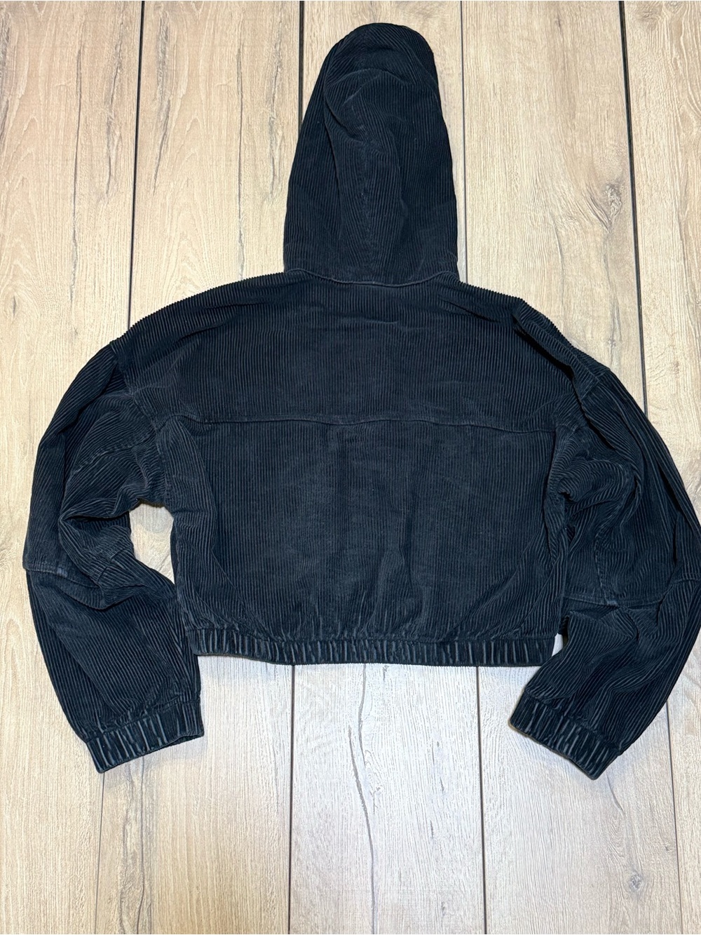 Urban Outfitters Black Corduroy Jacket Cropped Hooded Zip Up BDG Small - Picture 12 of 15